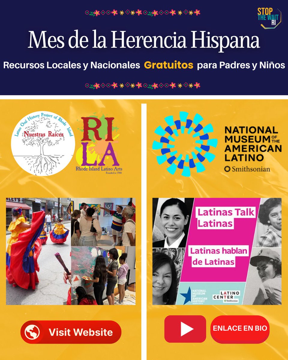 Stop the Wait RI (@stopthewaitri) on Twitter photo 📚What can you share with your child (or students) this #HispanicHeritageMonth?
¿Qué puedes compartir con tu hijo (o con tus estudiantes)?
✨<a href="/RILatinoArts/">Rhode Island Latino Arts</a>
🗣️ nuestrasraicesri.net
🎥 Latinas Talk Latinas – Video series by the <a href="/USLatinoMuseum/">National Museum of the American Latino</a> : bit.ly/4m8SAHW 📚What can you share with your child (or students) this #HispanicHeritageMonth?
¿Qué puedes compartir con tu hijo (o con tus estudiantes)?
✨<a href="/RILatinoArts/">Rhode Island Latino Arts</a>
🗣️ nuestrasraicesri.net
🎥 Latinas Talk Latinas – Video series by the <a href="/USLatinoMuseum/">National Museum of the American Latino</a> : bit.ly/4m8SAHW