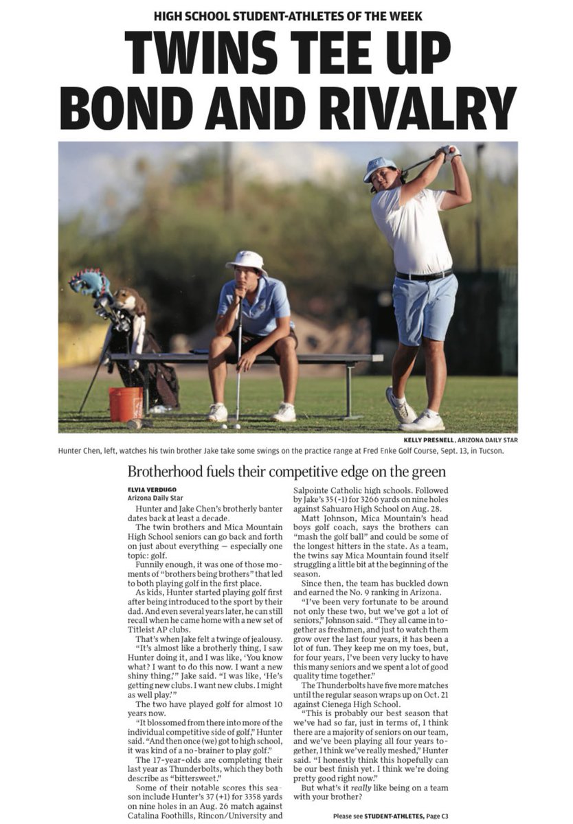 In today’s <a href="/TucsonStar/">Arizona Daily Star</a>: How Mica Mountain twin golfers navigate brotherhood and competition ⛳️