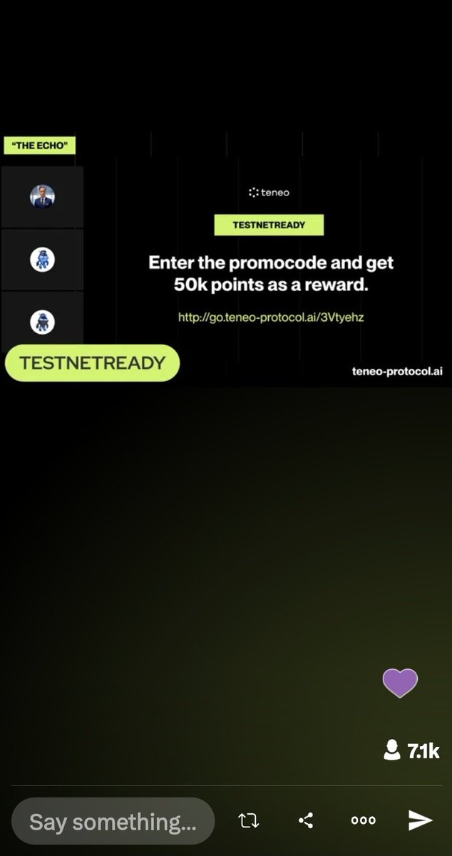 NwaejieV's tweet image. Claim 50k point with the promo code on @teneo_protocol dashboard 

Got to REWARDS 
Input code
TESTNETREADY 

Redeem and 50K points is all yours 
#AIRDROP #TeneoProtocol