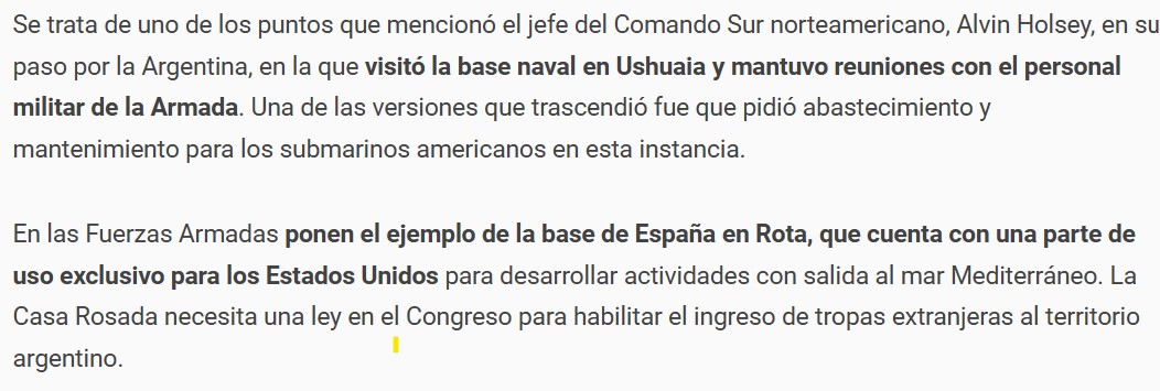 TN dice que el Gobierno va a habilitar la presencia de fuerzas norteamericanas en Ushuaia. Sr <a href="/rlopezmurphy/">Ricardo López Murphy</a>, de ser cierta esta aseveración del canal de noticias, ¿no debería llamar a la comisión de Defensa Nacional para analizar que significa y impacto tiene para nuestro país?