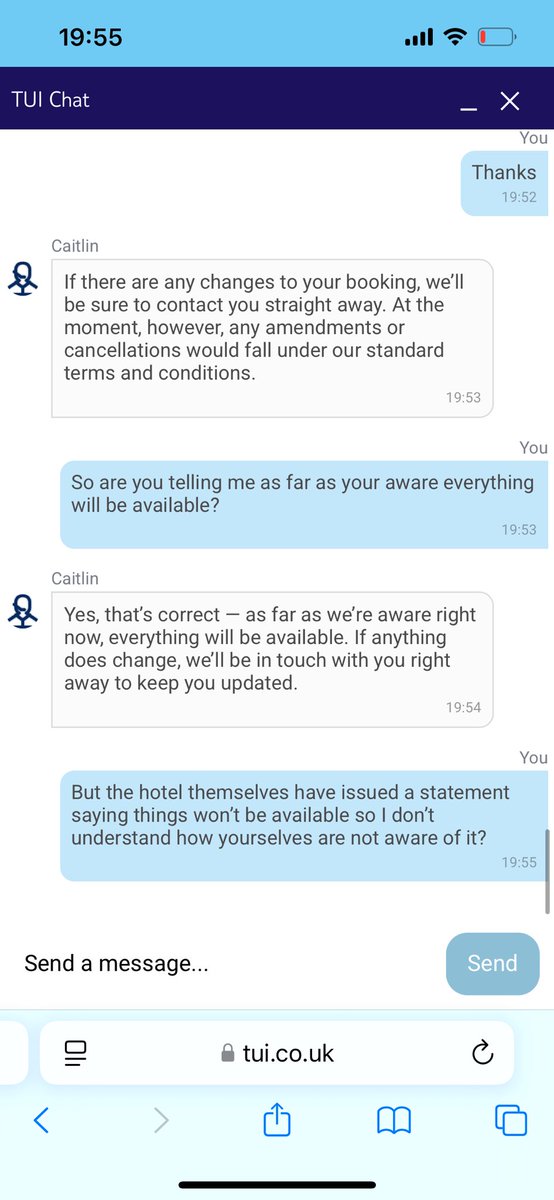 RossEbbage's tweet photo. @TUIUK @HDHotels what’s going off here then? Lack of communication? Or is Caitlin full of shit? https://t.co/ibhzKrbvag
