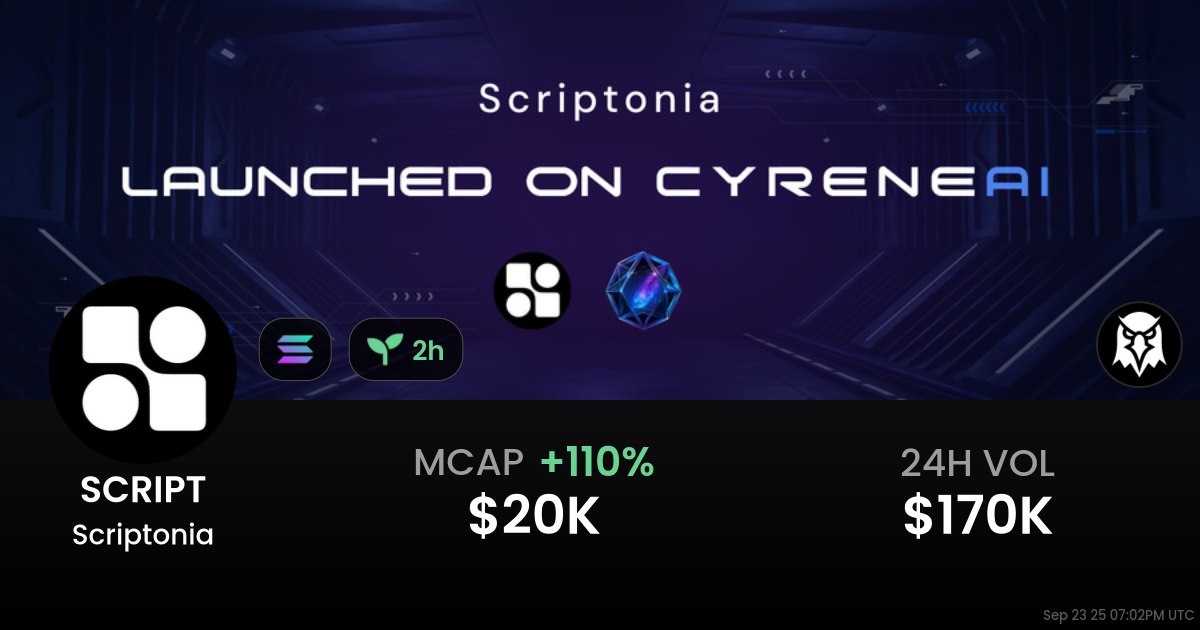 Scriptonia (@scriptonia_xyz) on Twitter photo 🚀 $SCRIPT is NOW LIVE on <a href="/dexscreener/">DEX Screener</a> !
Track real-time charts, liquidity, and price action here:
dexscreener.com/solana/fytl4ya…
The journey has just begun.
Let’s build, track, and grow — together.🧠⛓️
#SCRIPT #Solana #AI #DeFi 🚀 $SCRIPT is NOW LIVE on <a href="/dexscreener/">DEX Screener</a> !
Track real-time charts, liquidity, and price action here:
dexscreener.com/solana/fytl4ya…
The journey has just begun.
Let’s build, track, and grow — together.🧠⛓️
#SCRIPT #Solana #AI #DeFi