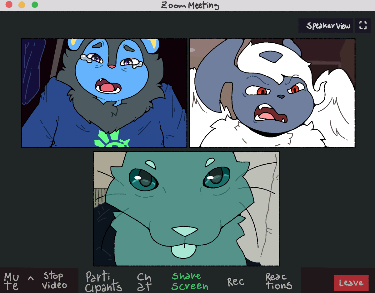 5 Minutes into the Zoom call and it's already pure chaos... Featuring <a href="/LewdinLuxio/">Levin 🍌</a> and 🎨<a href="/David3steban1/">Frosty. {🔞} (@frostyvee.bsky.social)</a>