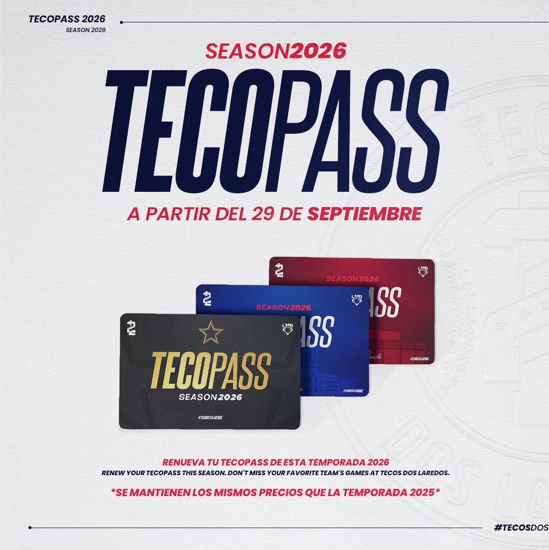 LaredosTecos's tweet image. ¡RENOVAMOS LA ILUSIÓN!🦉

👉 Este 29 de septiembre damos inicio al proceso de RENOVACIÓN de Tecopass 2026.

👉 En agradecimiento a nuestra fiel afición, el Tecopass 2026 se mantiene a precio de la temporada 2025.

#DosNacionesUnEquipo🇲🇽🇺🇸
#TecosNation🌎🦉