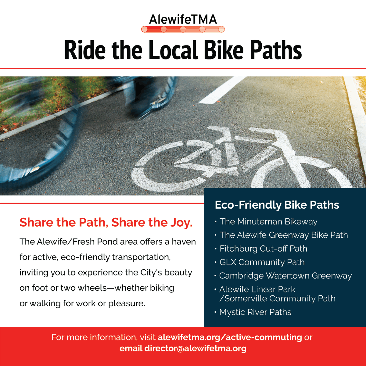Explore scenic bike paths around Alewife &amp; Fresh Pond like the Minuteman Bikeway, Alewife Greenway &amp; more! 🌿
✅ Peaceful routes
✅ Eco-friendly travel
✅ Great for biking, walking, or clearing your head
🛤️ Learn more: alewifetma.org/active-commuti…
#BikeCambridge #Alewife