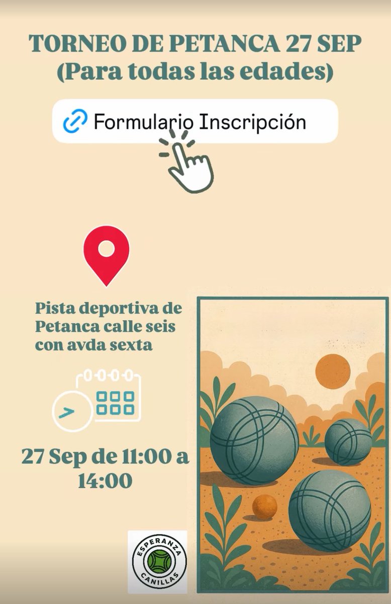 inscripción torneo de petanca:
forms.gle/GHEAxNCR4bzEcC…