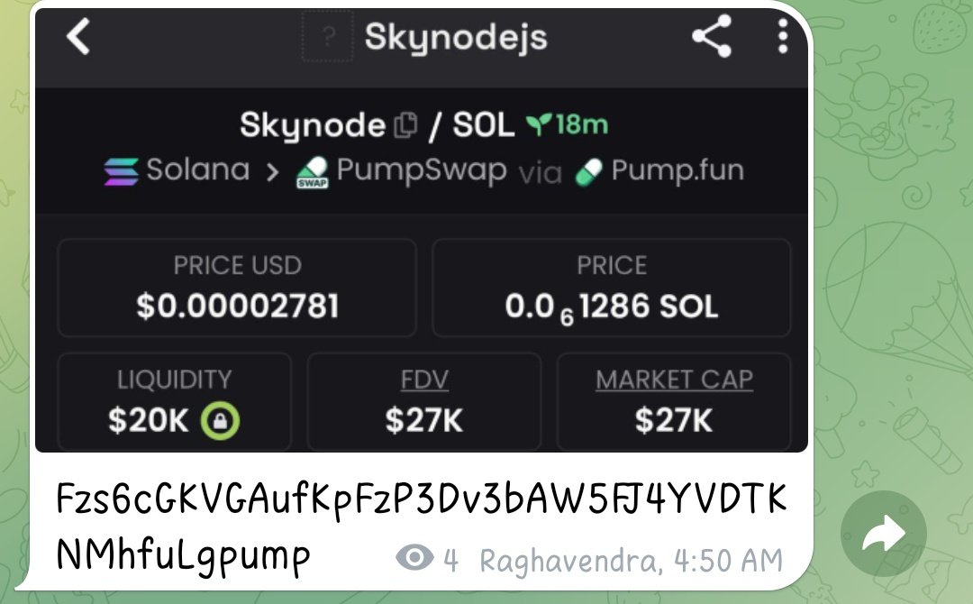 Raghavak0nSol's tweet image. $Skynodejs
MCAP: $27K
CA:
Fzs6cGKVGAufKpFzP3Dv3bAW5FJ4YVDTKNMhfuLgpump
#solana
#skynodejs