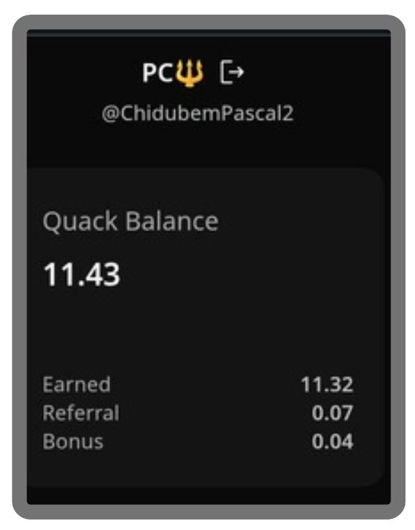 PC🟠🔱 (@chidubempascal2) on Twitter photo Streak ✅
No day goes by without ticking my streak on <a href="/wallchain_xyz/">Wallchain Quacks</a>. So calm, I'm not missing today.
I’ve stacked this much Quacks being a reply guy (low engagement on my posts doesn’t stop progress)
My advice? Start now
Quacks are the next big deal just like yaps. And with Streak ✅
No day goes by without ticking my streak on <a href="/wallchain_xyz/">Wallchain Quacks</a>. So calm, I'm not missing today.
I’ve stacked this much Quacks being a reply guy (low engagement on my posts doesn’t stop progress)
My advice? Start now
Quacks are the next big deal just like yaps. And with
