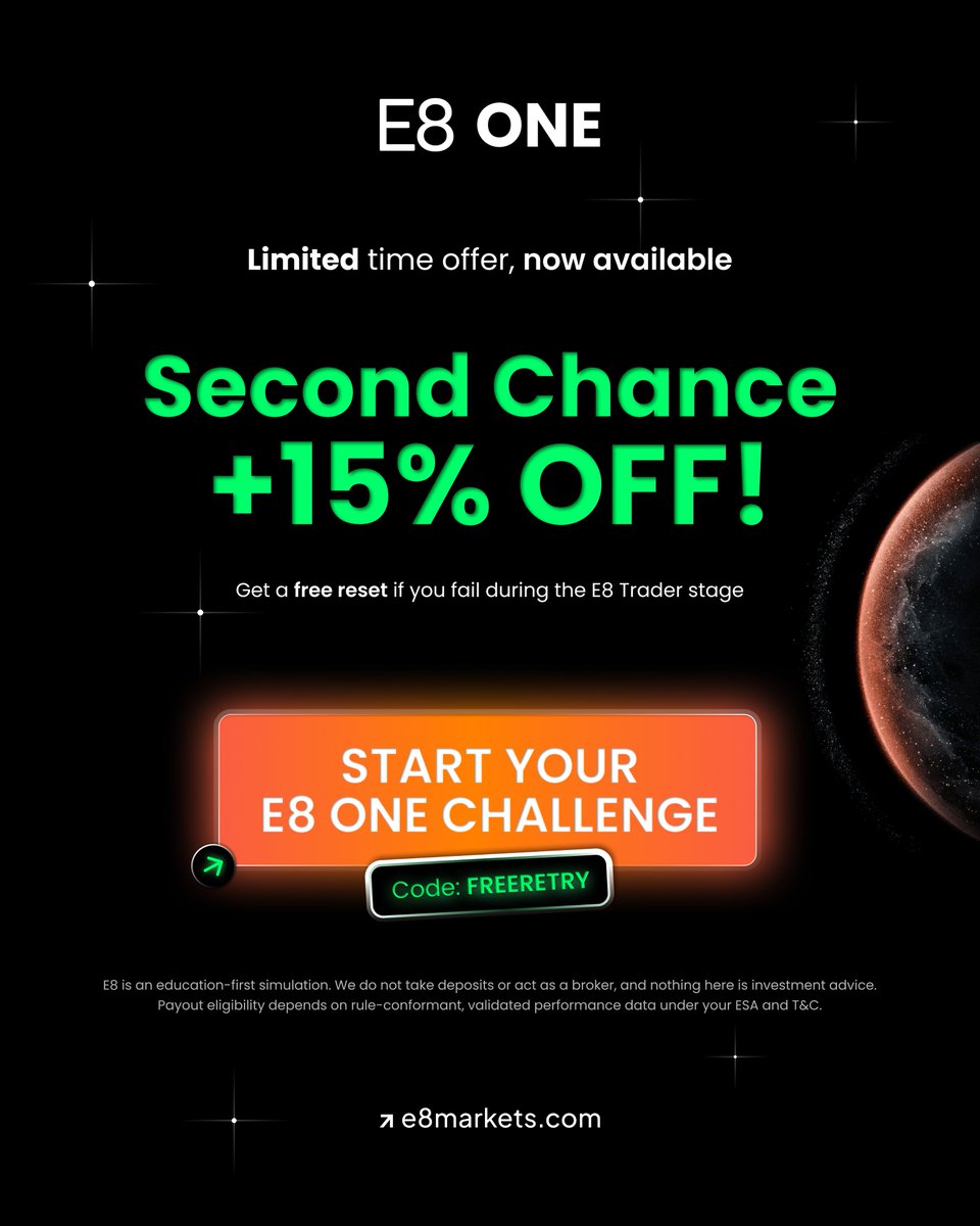 Limited Time Offer on E8 One 🤌

✅ 15% Off
✅ Free reset if there is a violation during E8 Trader Stage without getting a payout

1-Step
6% Profit Target
No Consistency Requirement on Evaluation

Use Code: FREERETRY 🤝
