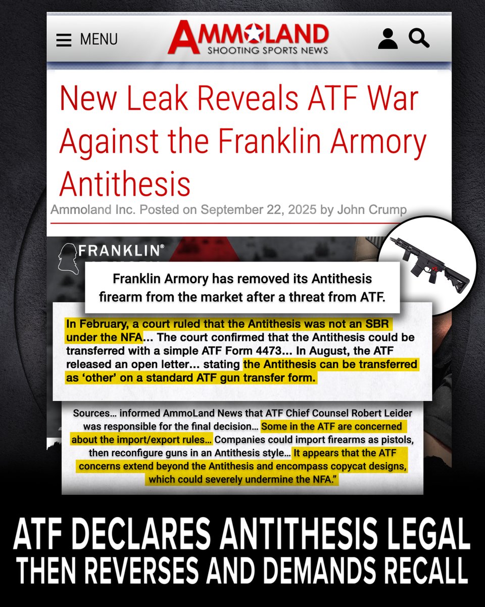 GunOwners's tweet image. This is an INSANE take by @ATFHQ!🤯

This is absolutely a GUN GRAB and @AGPamBondi and her team need to get things under control.

Your BOSS ran on a pro-2A platform. Maybe you should start sticking to it...