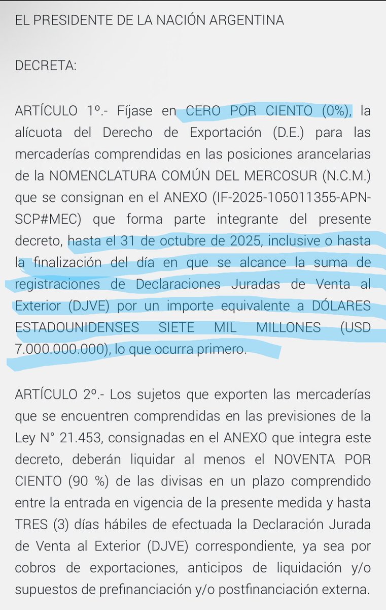Un país sin retenciones es lo q en el Campo esperamos hace mucho.
Q está medida dure un mes o hasta U$S 7000 Millones (lo q ocurra primero) se parece + a una oferta de COTO q una política pública y genera más dudas q certezas.
