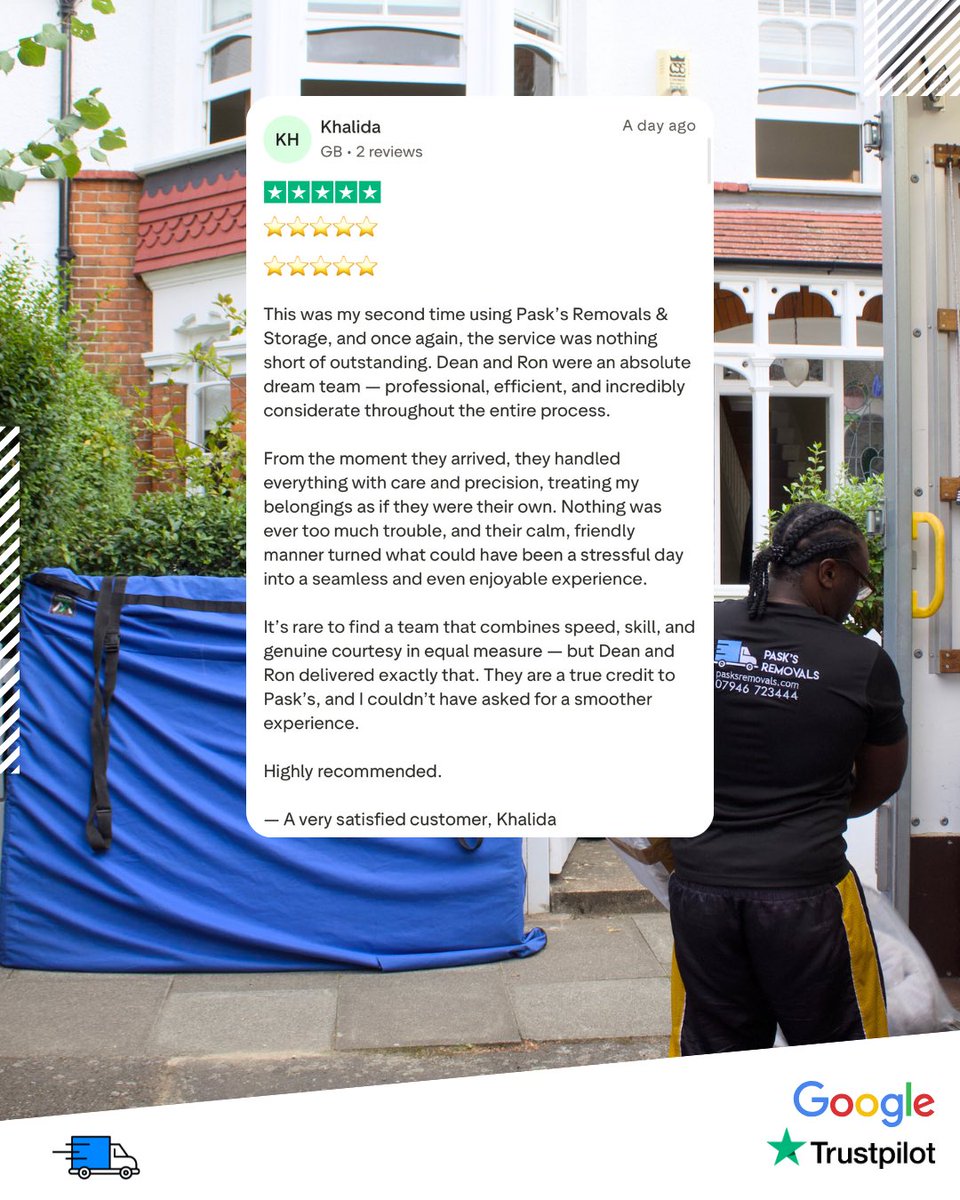 OUTSTANDING SERVICE. AGAIN. ✅

Khalida trusted us for the second time with her home move — and once again, the team delivered nothing short of exceptional.

📦 Moving soon? Experience the 5⭐️ standard yourself 👉 pasksremovals.com/request-a-quote

#movingcompanylondon #removalsservice