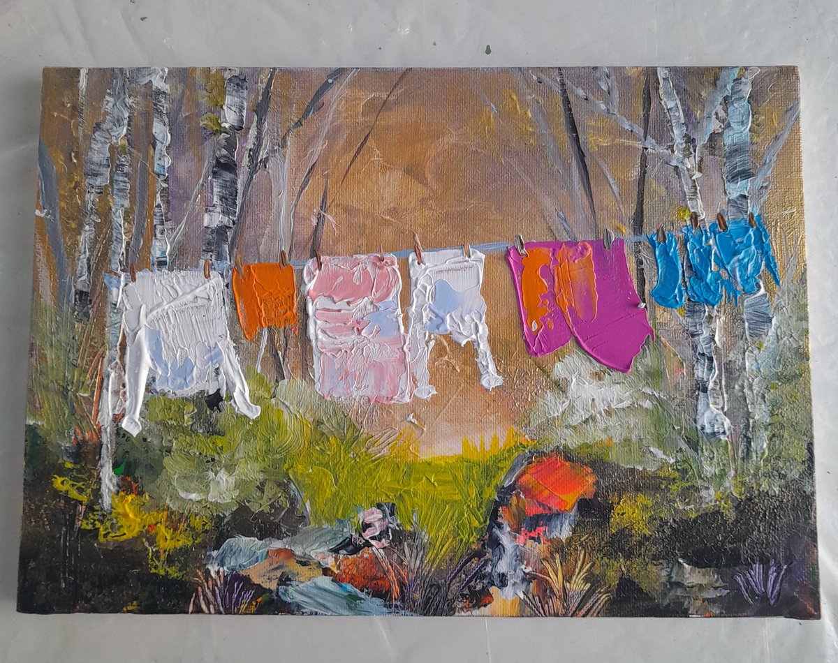RinePhilbin's tweet photo. Hanging clothes out in the garden. New paintings.  #cute #clothesline #originalart #gift https://t.co/6jW2OlPNOV