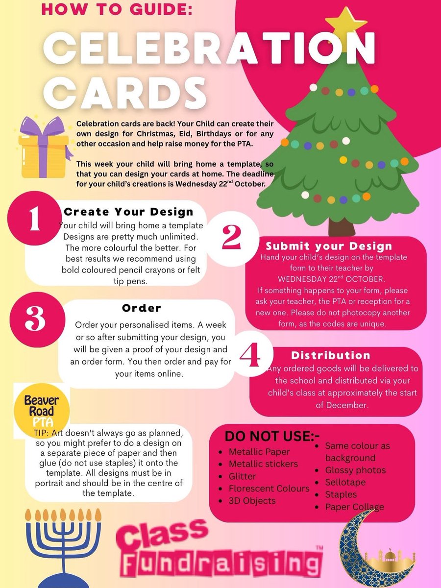 It’s Celebration Card time!! 
Please contact the PTA if your child doesn’t bring home a template to create their own unique card design.