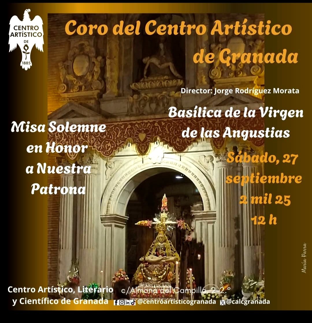 Estamos en septiembre, un mes muy especial para los granadinos. Y la música coral también tiene cabida en los cultos a la Patrona, de la mano de uno de nuestros coros, el del Centro Artístico. Será el SÁBADO 27 de SEPTIEMBRE...
#coros #nuestraSeñoradelasAngustias