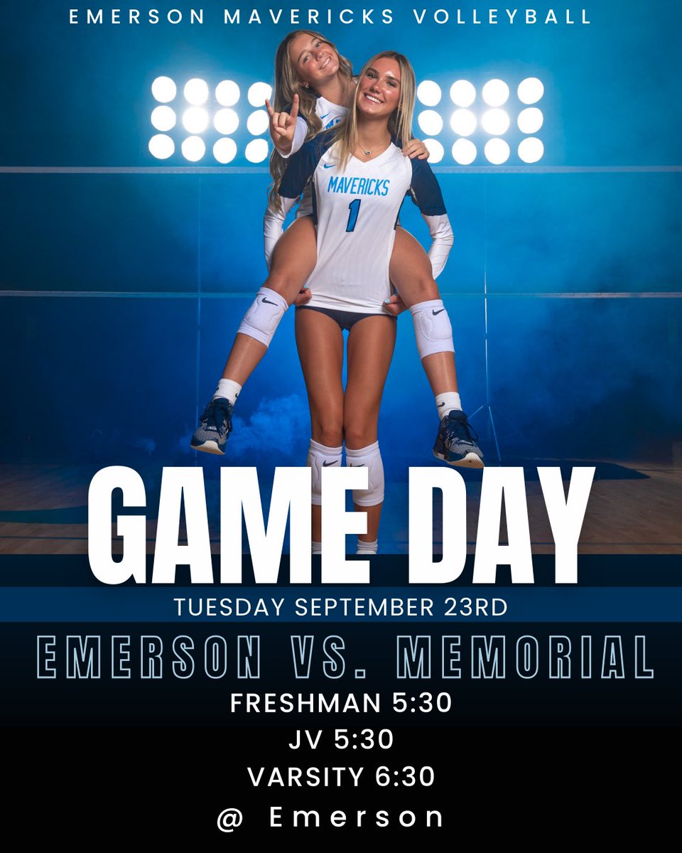 🚨🚨🚨GAME DAY🚨🚨🚨

🗓 September 23rd
🆚 Memorial 
⏰ 9th &amp; JV 5:30 | Varsity 6:30
📍Emerson High School