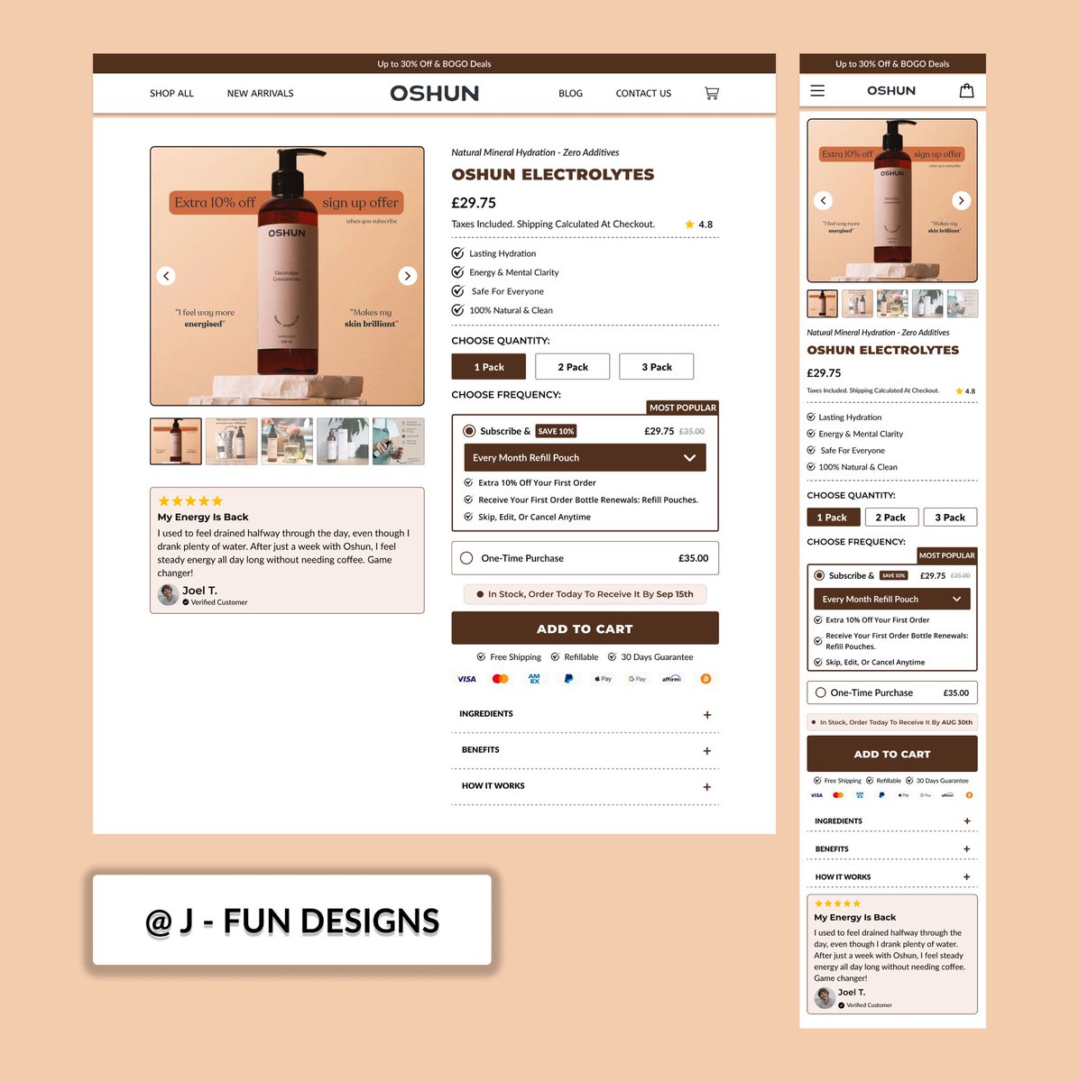 Designing a buy box isn’t just about “Add to Cart.”

It’s about guiding action.

Here’s the latest buy box I designed for Oshun (<a href="/JoeWelstead/">Joe Welstead 💧☀️</a> ) in <a href="/figma/">Figma</a>  optimized for clarity + conversion.

Thoughts?