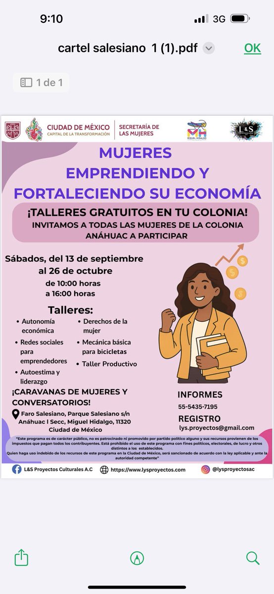 Mujeres emprendiendo y fortaleciendo su economía.
Talleres gratuitos en tu colonia! 
Todos los sábados hasta el 26 de octubre, no se olviden de registrarse!! 💪🏼