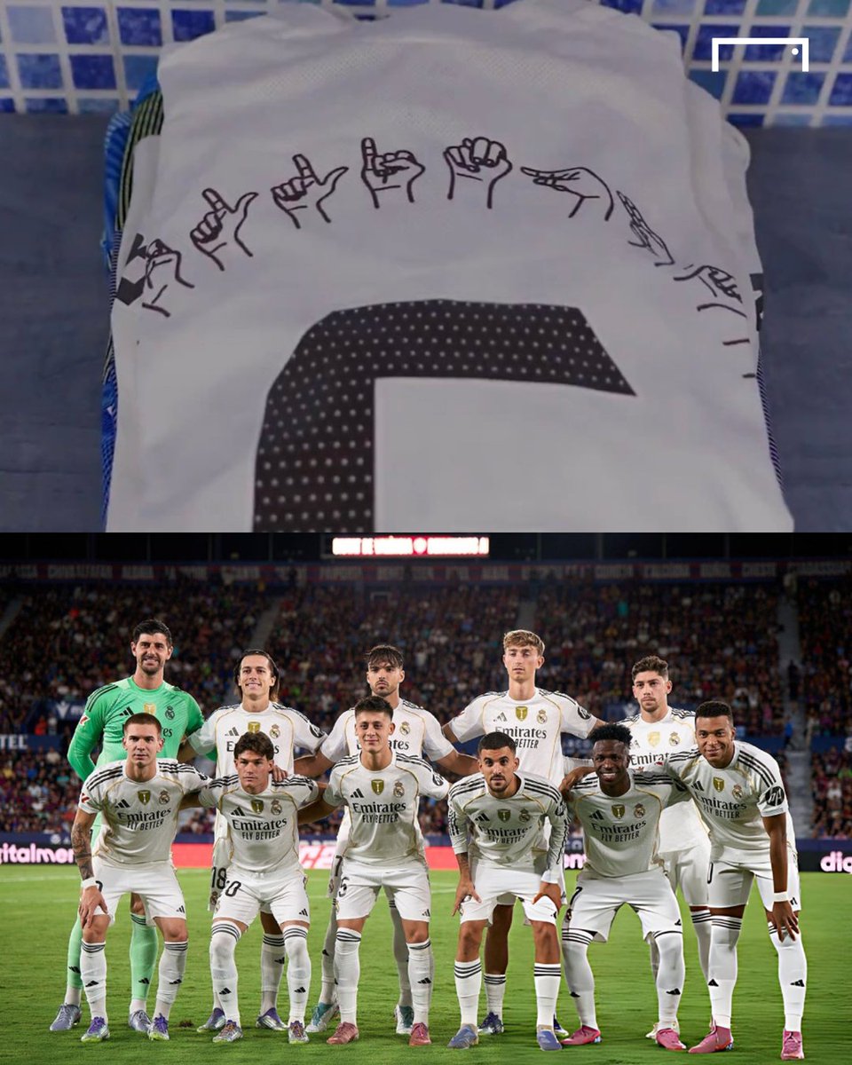 لفتة طيبة من النادي الملكي 😍👑

في اليوم العالمي للغة الإشارة 🤘

ريال مدريد يدخل مباراة ليفانتي بقمصان مكتوب عليها أسماء اللاعبين بلغة الإشارة ✍️⚪