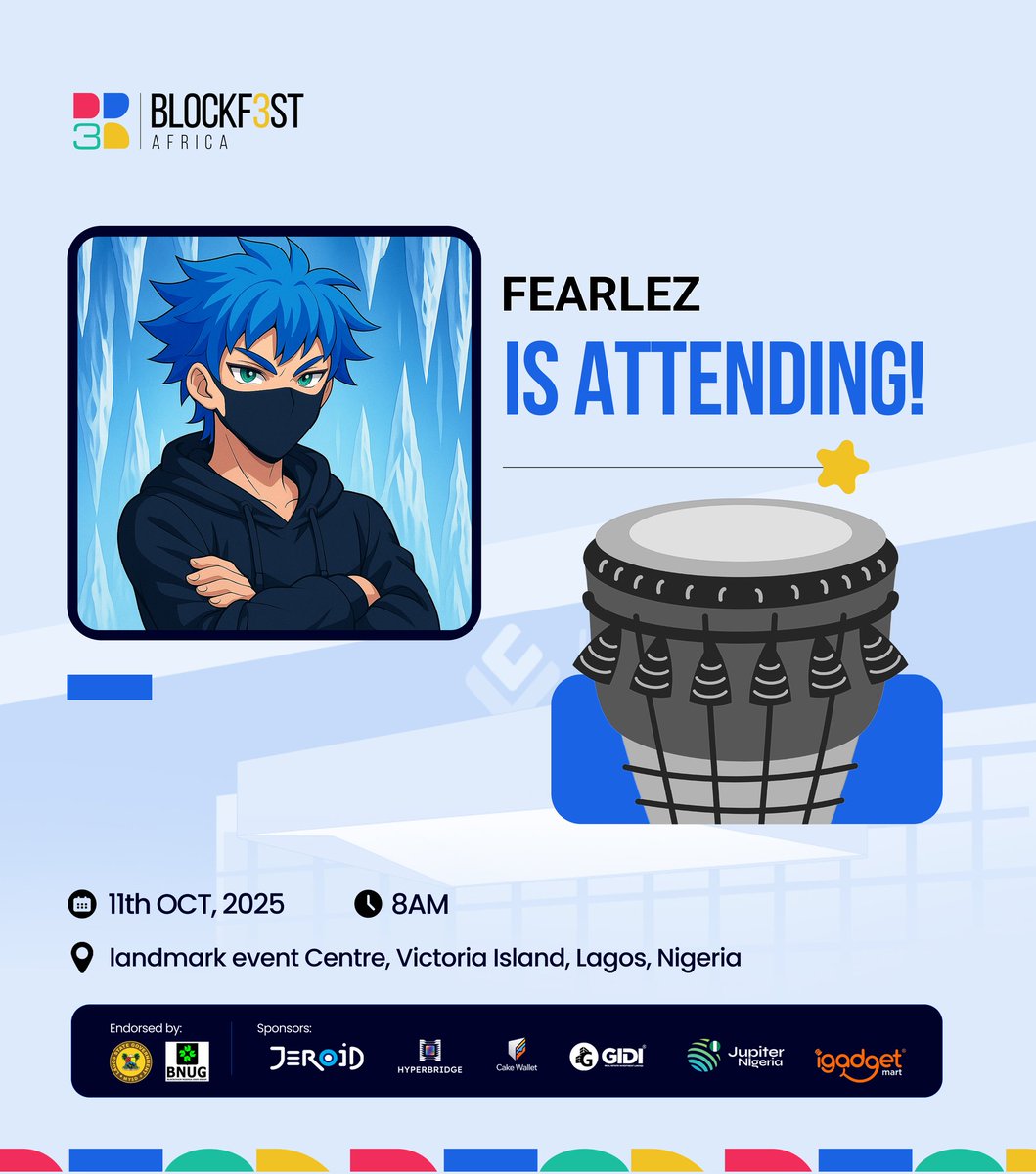itzfearlez's tweet image. Just created my #Blockfest2025 badge! Ready for Africa&apos;s biggest blockchain conference. See you there! 🔥

Who else is attending? Create your badge and let&apos;s connect! 👇

blockfestafrica.com/getdp
