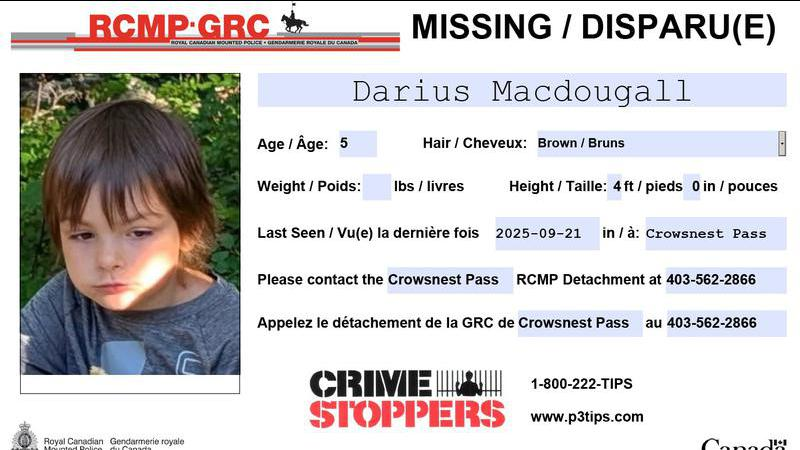 yycwire's tweet photo. REPORT: Five-year-old, Darius Macdougall, has been missing since the morning of Sunday September 21st. If you have any information please contact crime stoppers. https://t.co/KDWVhRJKwh