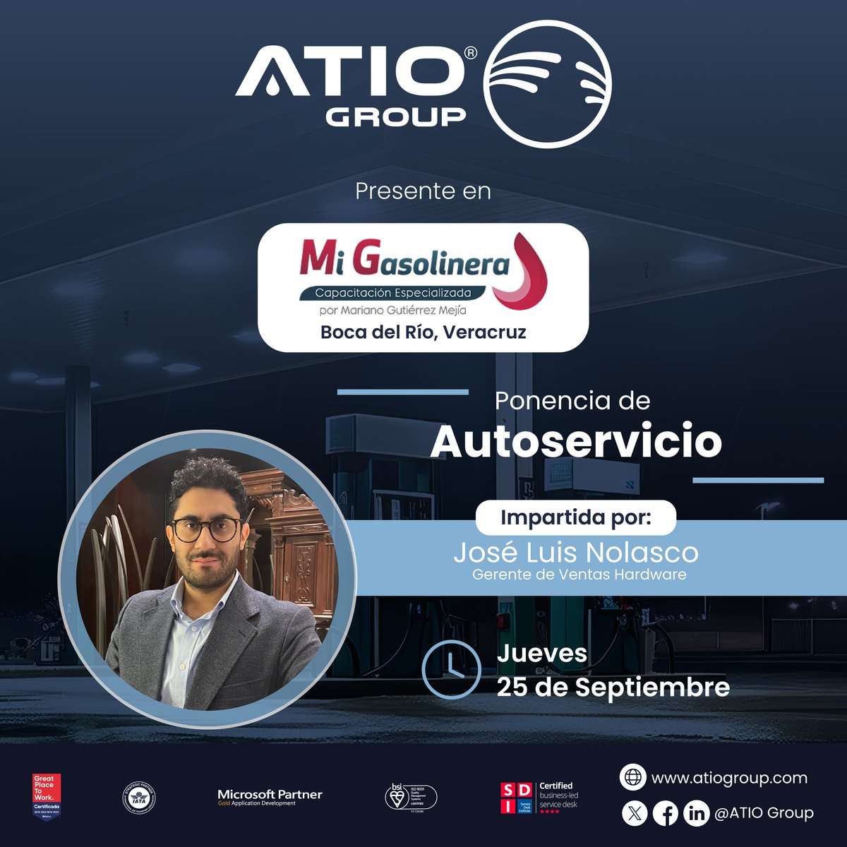 ⏰ ¡Faltan 2 días!
Veracruz nos espera en el #DesayunoGasolinero a Gasolinero.
Visítanos y no te pierdas la conferencia de #Autoservicio con José Luis Nolasco, gerente de ventas #hardware en #ATIOGroup. ⛽🚀
 #MiGasolinera #GasolineroAGasolinero