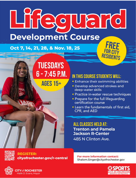 🌊💪 Dive into your future! Join our Lifeguard Development Program and gain the skills, confidence, and certifications you need to become a certified lifeguard. 🛟This is where it starts!

🔗 Register now at cityofrochester.gov/r-central

#DRHS #LifeguardTraining