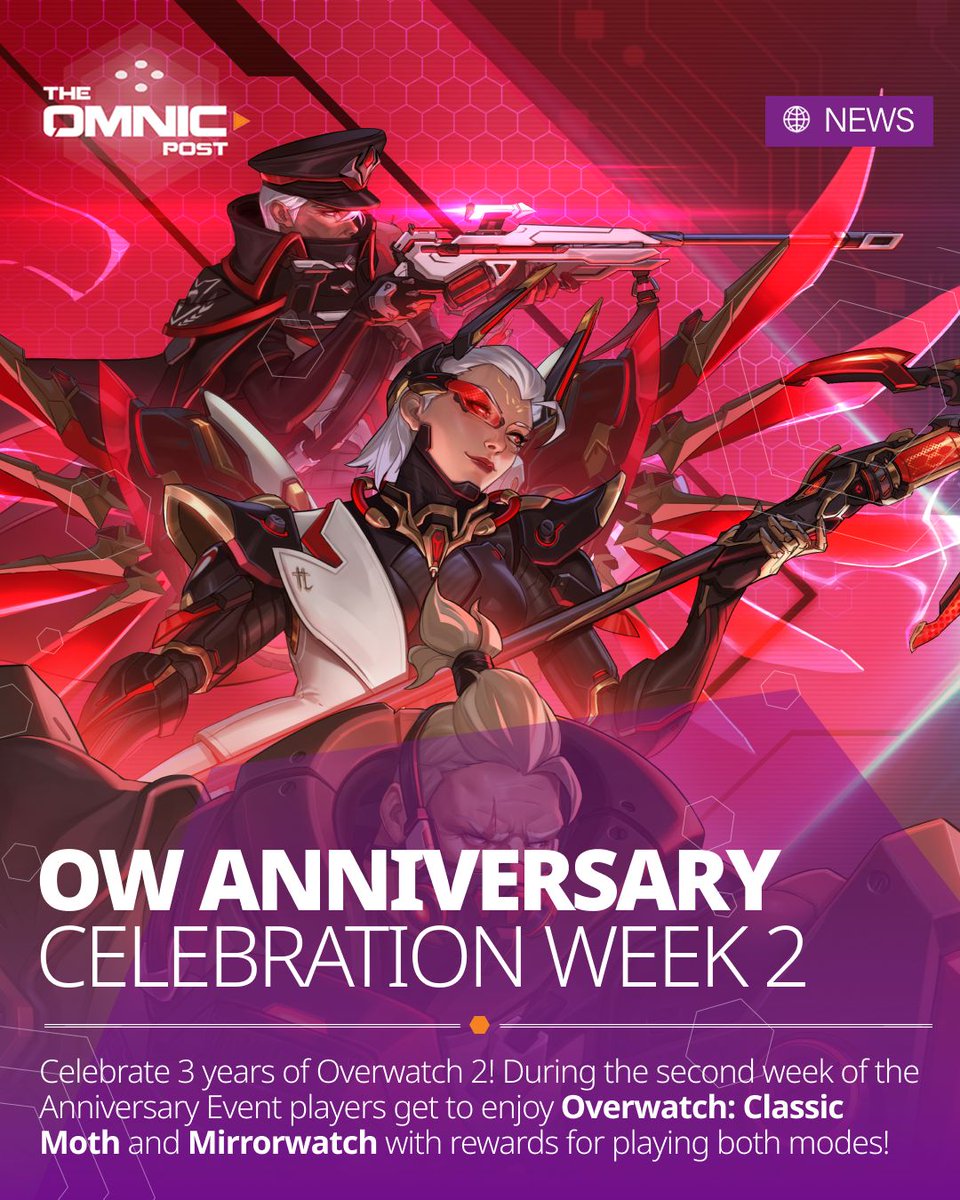The Omnic Post (@omnicpost) on Twitter photo Celebrate 3 years of Overwatch 2! During the second week of the Anniversary Event players get to enjoy Overwatch: Classic Moth and Mirrorwatch with rewards for playing both modes! 
#overwatch2 #anniversary #mothmeta Celebrate 3 years of Overwatch 2! During the second week of the Anniversary Event players get to enjoy Overwatch: Classic Moth and Mirrorwatch with rewards for playing both modes! 
#overwatch2 #anniversary #mothmeta