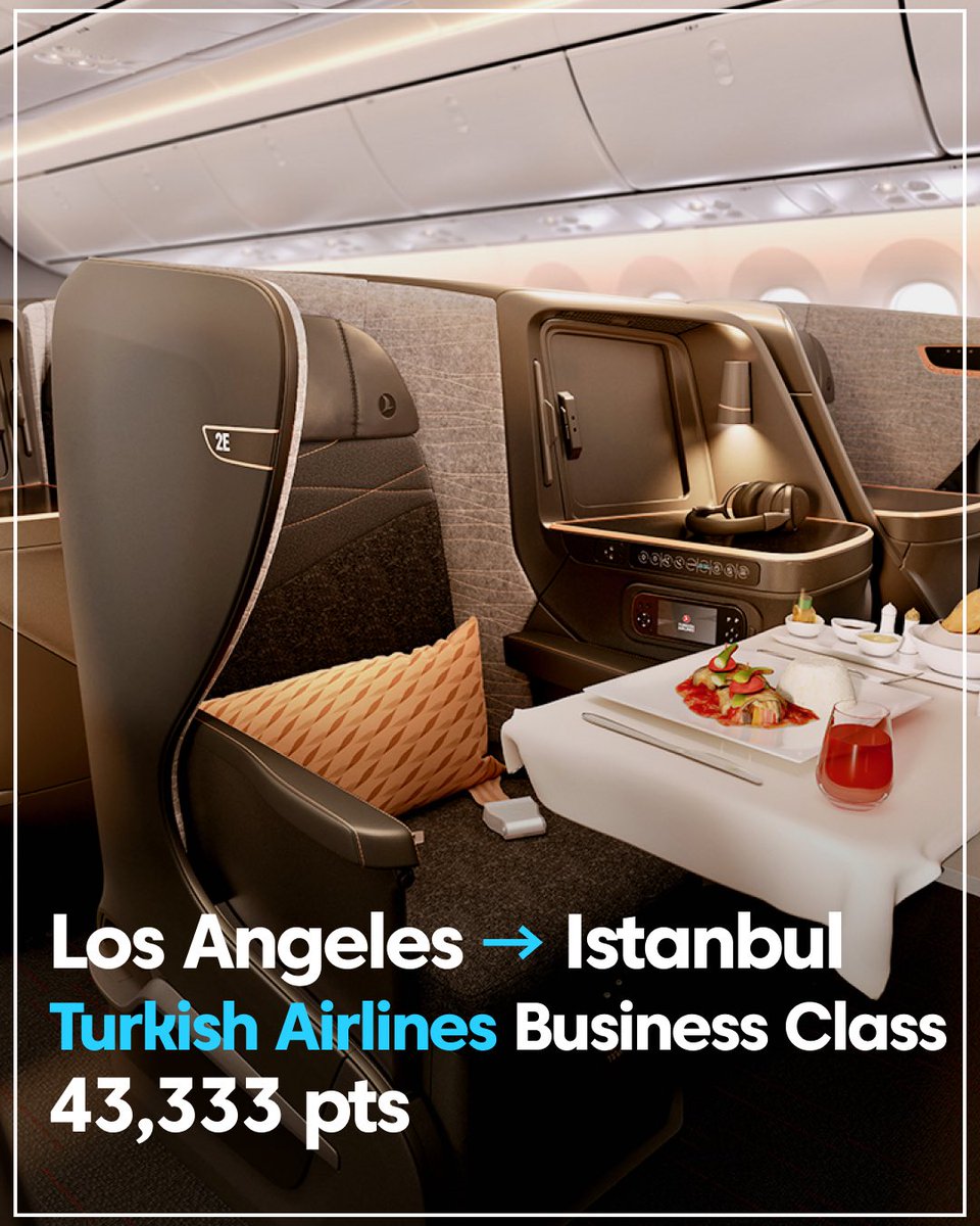 43,333 pts Turkish Airlines Business Class from Los Angeles to Istanbul on 7/30/2026 Redeem via Turkish Airlines

43,333 pts Turkish Airlines Business Class from San Francisco to Istanbul on 8/15/2026 Redeem via Turkish Airlines

43,333 pts Turkish Airlines Business Class from