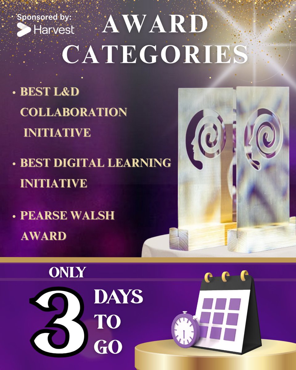 LandDInstitute's tweet image. 🏆 3 DAYS TO GO!

Our award categories celebrate the creativity, innovation, and brilliance happening across Learning &amp;amp; Development.

Best of luck to all our category finalists ahead of Friday’s big night!

#LandDIAwards2025 #LearningAndDevelopment #Killashee #Harvest