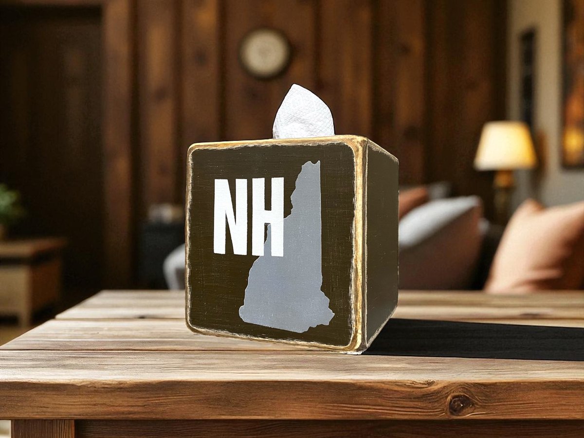 This New Hampshire tissue box was just added to the shop! If you're lakeside at Winnipesaukee or have a cabin near the White Mountains, this tissue box is perfect to show your love for the state of New Hampshire! Makes a great housewarming or Christmas gift! Made in the USA!