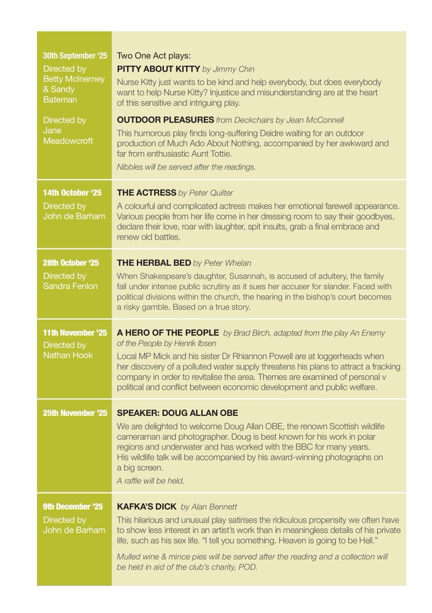 PlaygoersClub's tweet photo. New season of plays at Bristol Playgoers! What a line-up we have for you. Check out our brand new flyer and see what's on! https://t.co/1KncFOwy5m