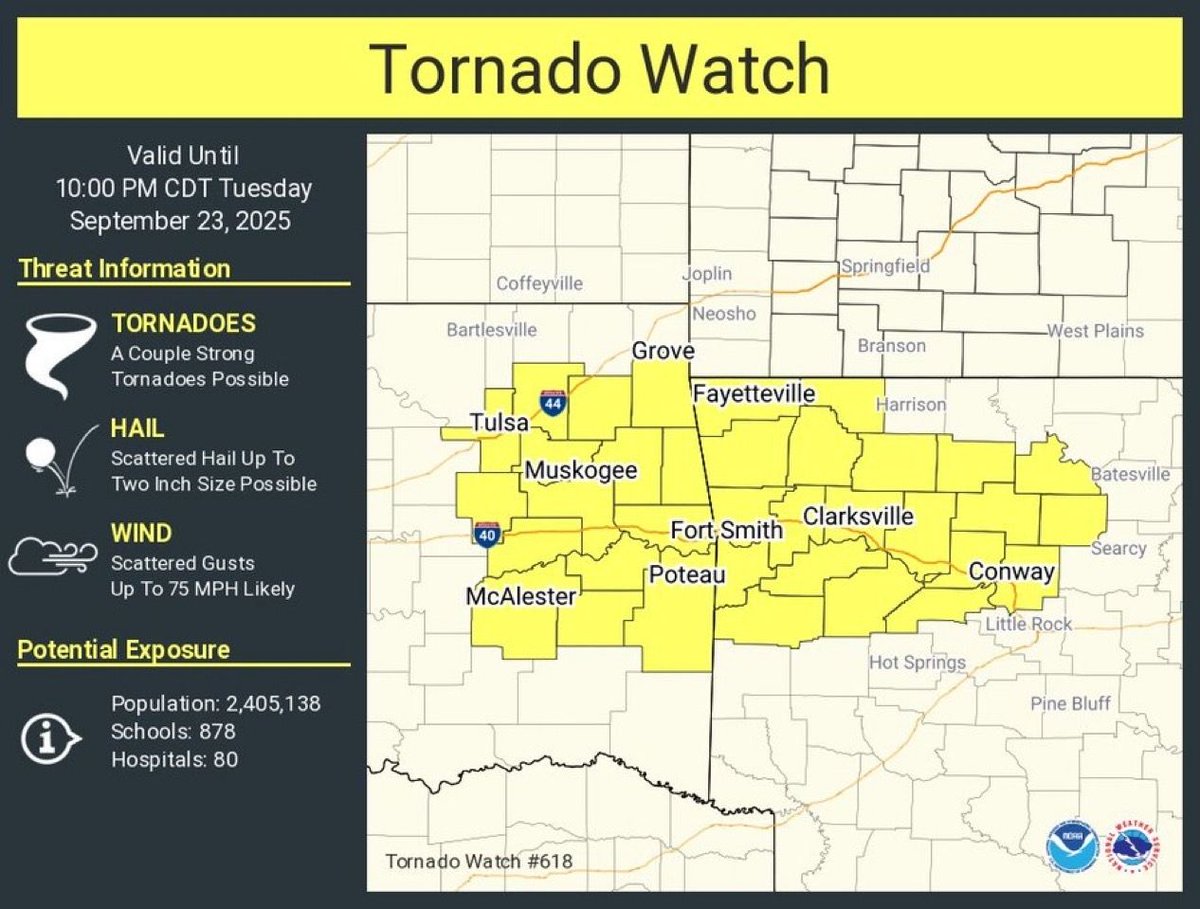 A tornado watch has been issued for parts of Arkansas and Oklahoma until 10 PM CDT!