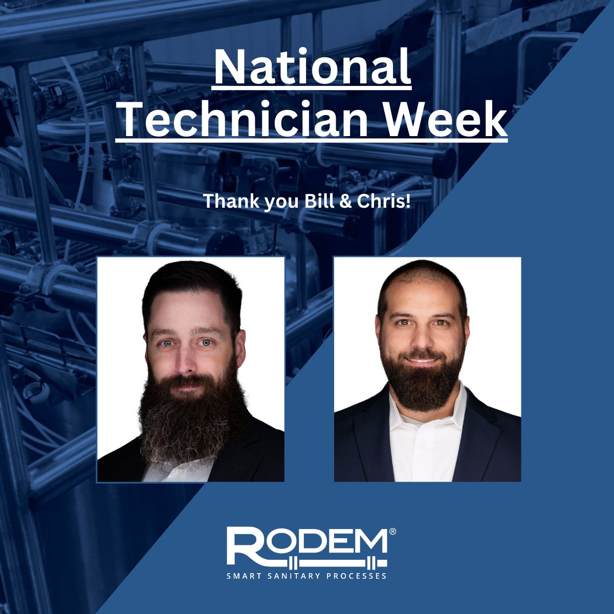 RodemProcess's tweet image. This week we celebrate our field technicians. Your hard work, skill, and dedication make a difference every day. Thank you for all you do!

#Rodem #TeamRodem #NationalTechnicianWeek #FieldTechnicians #SanitaryProcessing
