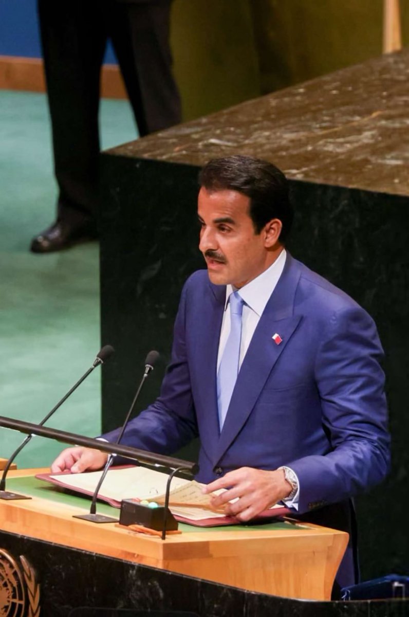 دولة قطر اختارت عدم الخشية في رفع صوت الحق حين يخيم الصمت .

امير قطر - الامم المتحدة 
23 سبتمبر 2025