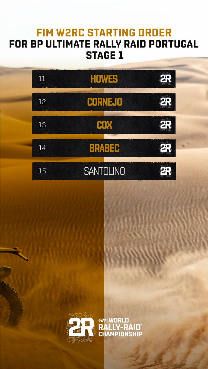 🧮 Starting order for the Stage 1️⃣ tomorrow in FIM W2RC 🏍️

#W2RC #FIA #FIM #RallyRaidPortugal