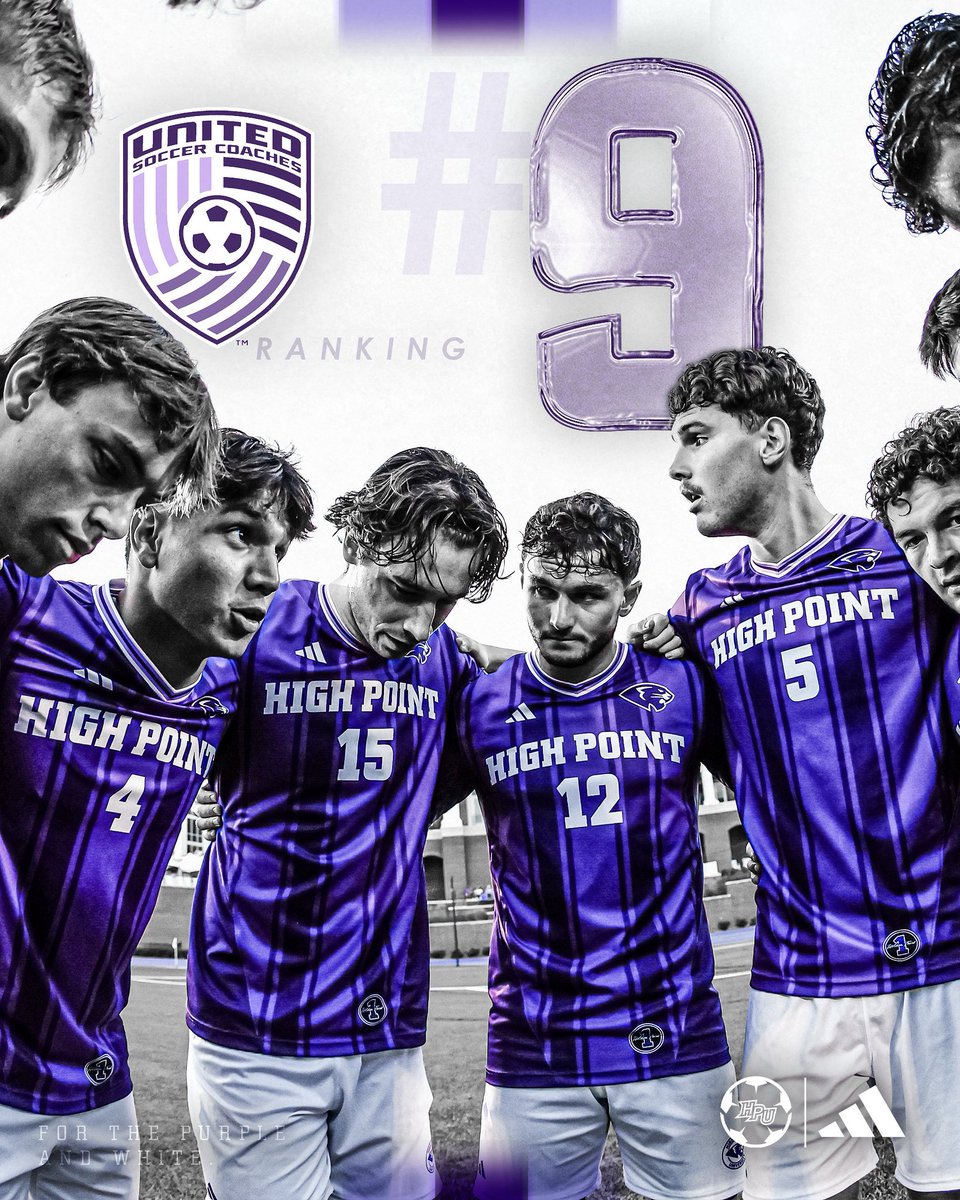 Rising up the rankings 📈

Makes nine straight regular-season weeks in the United Soccer Coaches poll and now the highest ranking at #9. 

The High Point vs. West Virginia, who is ranked #10, match tonight is now a Top-10 showdown. 

#GoHPU