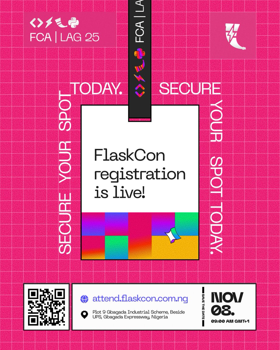 📣 It’s Go Time!

We've saved the date, and now it's time to save your seat. Registration for FlaskCon Africa is now open! Come and join us for a day dedicated to all things Flask.

Register today before spots run out: ⏬
