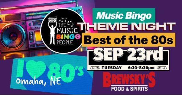80s Music Bingo THEME TONIGHT at our Omaha location with #themusicbingopeople at 6:30pm. Hear the best of the decade and mark it off your card. Get a bingo and WIN a prize!