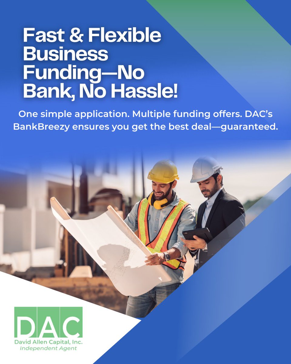 Whether you're a gig worker, entrepreneur, or scaling enterprise, DAC offers:
💼 Business capital from $2,000 to $2,000,000  
🔄 Line of Credit up to $100,000  
⚙️ Equipment financing  
💳 Payment Processing with options to eliminate up to 95% of fees  
davidallencapital.com/business-capit…