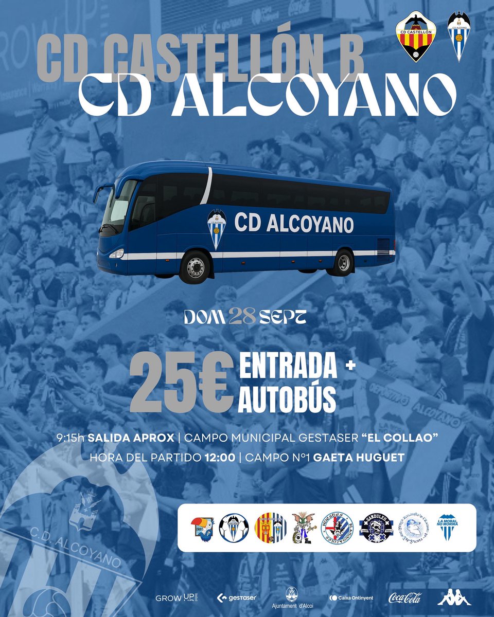 𝐀𝐂𝐎𝐌𝐏𝐀́𝐍̃𝐀𝐍𝐎𝐒 𝐀 𝐂𝐀𝐒𝐓𝐄𝐋𝐋𝐎́𝐍 🚌 

¡Viaja con nosotros para animar al equipo! 🥁

Entrada al partido + autobús por 25€ 

⏰ Reserva tu plaza hasta el viernes a las 12 h en horario de oficinas 

#LaMoralTornaACasa