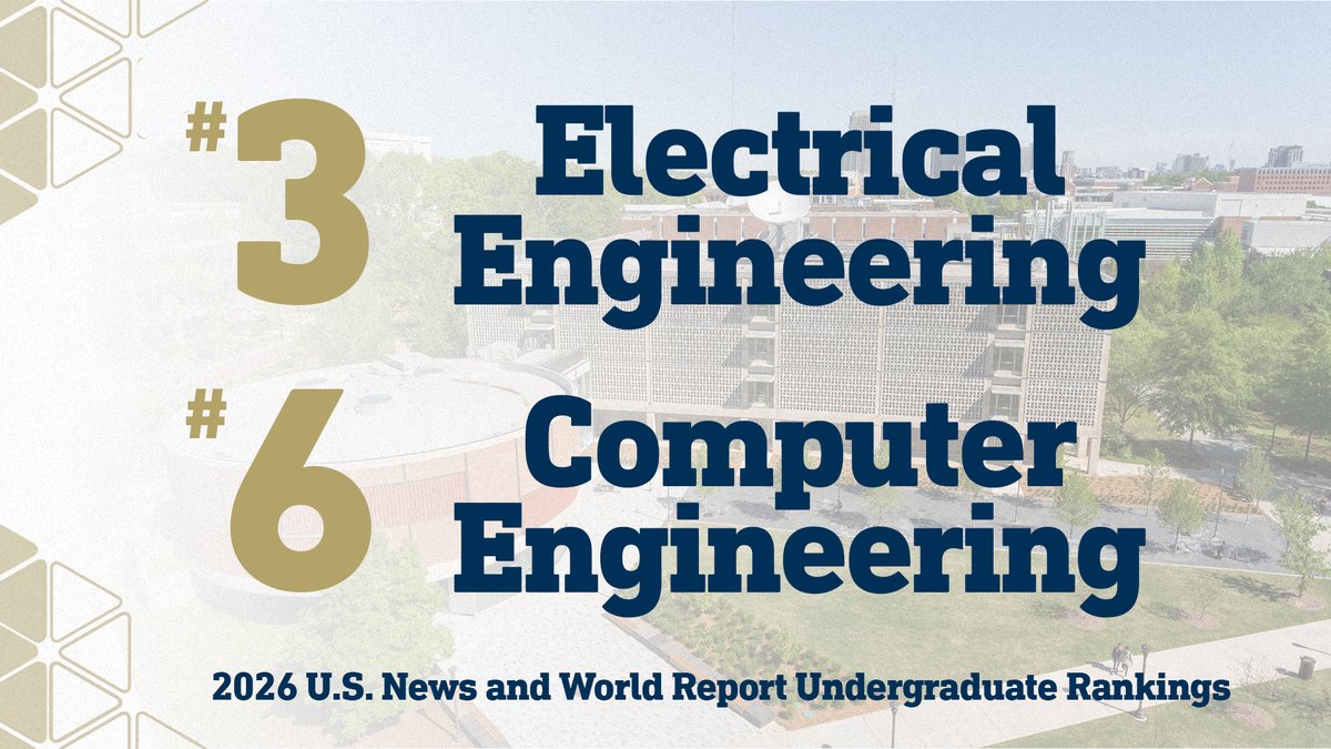 GeorgiaTech_ECE's tweet image. Both ECE programs continue to rank among the best in the nation in the latest U.S. News and World Report Undergraduate Rankings. Electrical engineering came in at third, its second-highest ranking ever. Computer engineering placed sixth.
🔗 bit.ly/4nENwMq