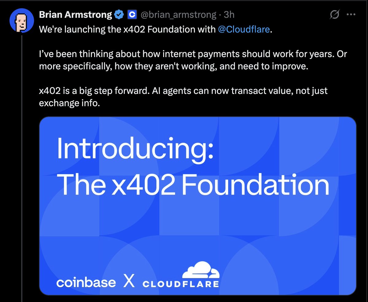 이미지 설명: Brian Armstrong이 Cloudflare와 함께 x402 Foundation을 발표하는 스크린샷