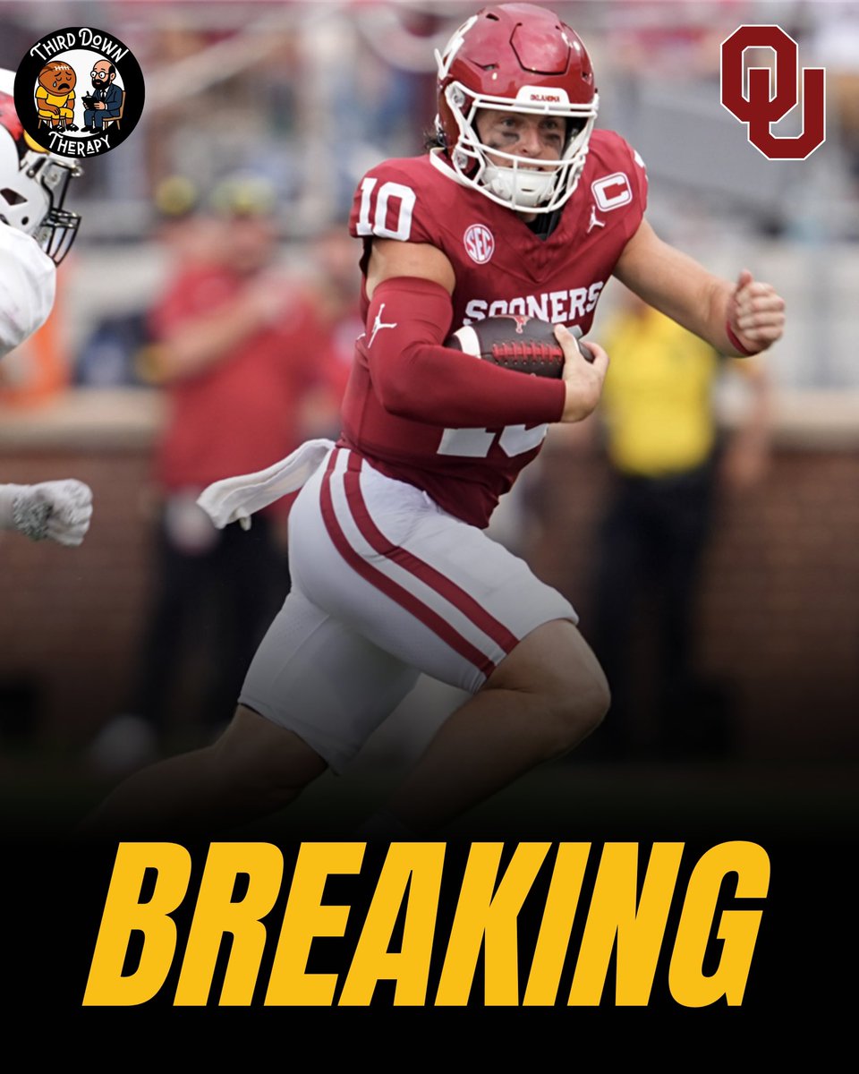 🚨Reports from Norman are saying that star QB John Mateer (current heisman front runner) has suffered a thumb injury on his throwing hand. He is expected to miss at least 3 weeks… big blow for the playoff hopeful Sooners

#NCAAF #Sooners #johnmateer #injury