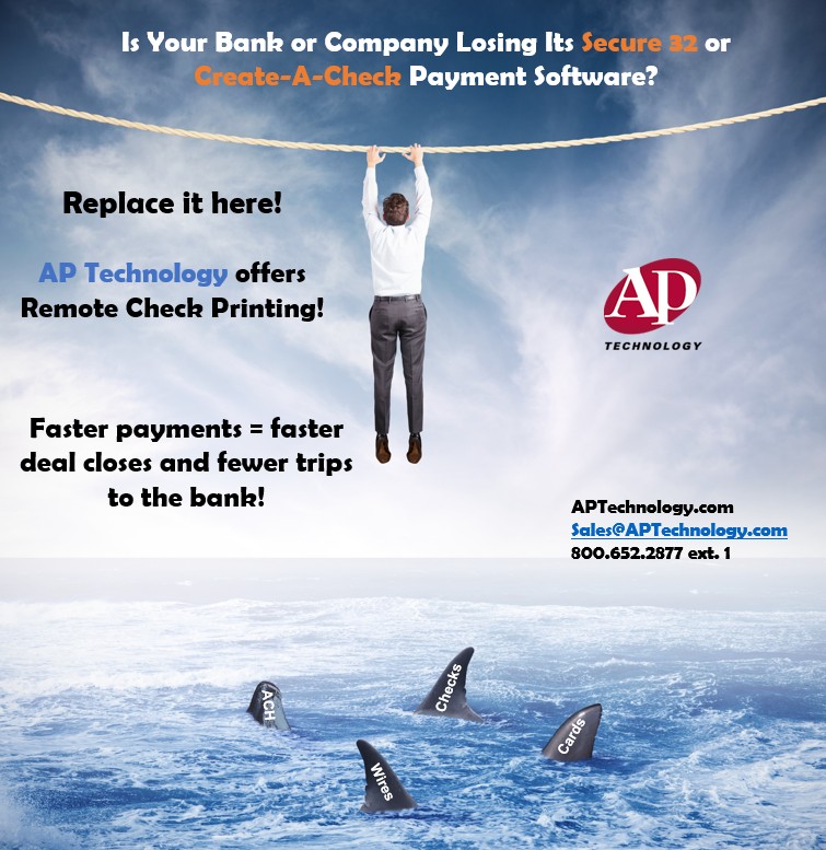 APTpay's tweet image. #Banks, get business customers #RemoteCheckPrinting for faster payments and fewer trips to the bank. Ask about #Secure32 replacement. Businesses, get your #CreateACheck replacement here.  #APTechnology for automated payment issuance.
aptechnology.com/replacesecure-…
