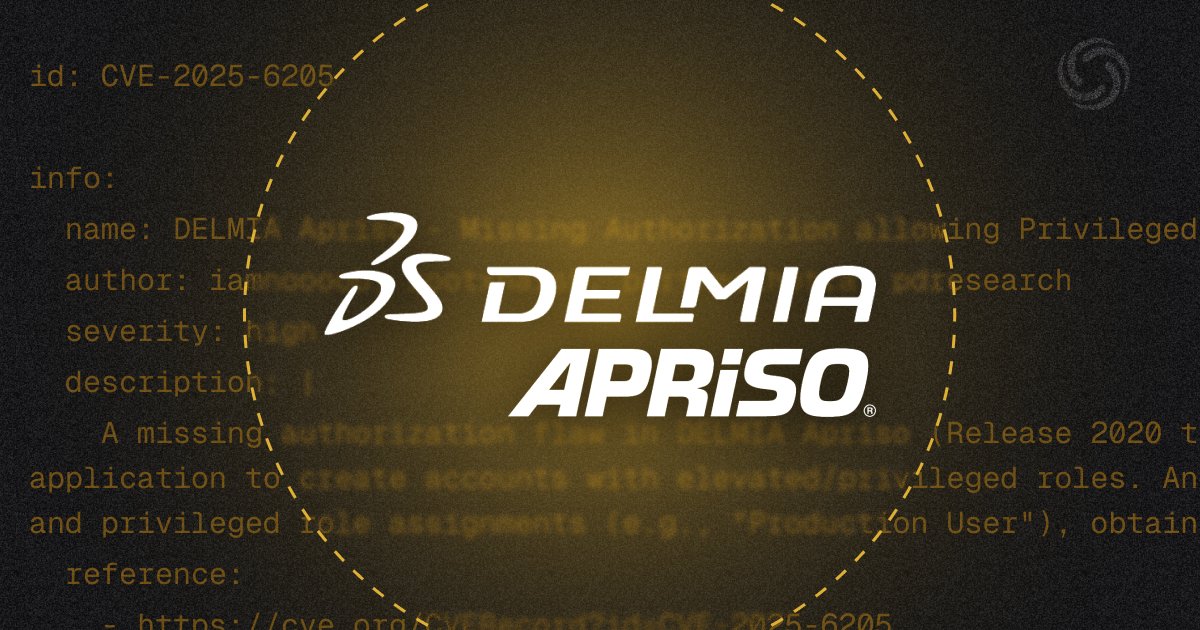 pdiscoveryio's tweet image. We dug into DELMIA Apriso &amp;amp; found more than we expected. A deserialization flaw (CVE-2025-5086) let us turn a SOAP request into full RCE.

Our blog breaks down:
- how we traced the vulnerable code path
- how we crafted the payload
- why it impacts Apriso 2020–2025

Patch ASAP;…