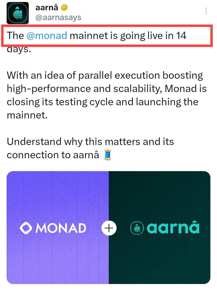 .<a href="/aarnasays/">aarnâ</a> first annouced that <a href="/monad/">Monad (mainnet arc)</a> will going live in 14 days before deleting it 

Are we going to see monad in 14 days ?

Gmonad 💜