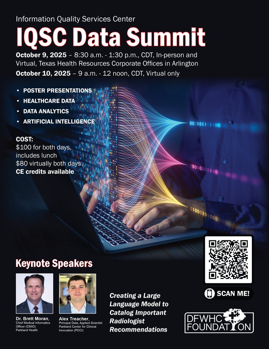 Education credits available to <a href="/DFWHCF/">DFWHCFoundation</a>'s IQSC’s 8th Annual Data Summit on Oct. 9-10. #dataanalytics #communityhealth #healthcaredata 
dfwhcfoundation.org/education-cred…