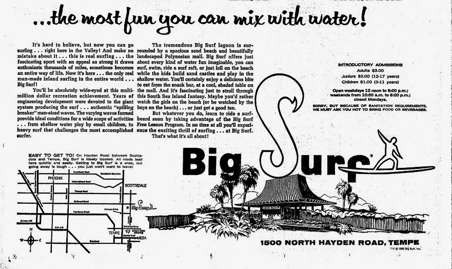 #SunDevilCountry in the 1970’s / Opened in 1969, Big Surf on Hayden Road in Tempe included the first inland surfing facility in North America named the “Waikiki Beach Wave Pool.” The 20-acre park drew Arizona crowds for 50 years (closed in 2019) to beat the scorching summers in