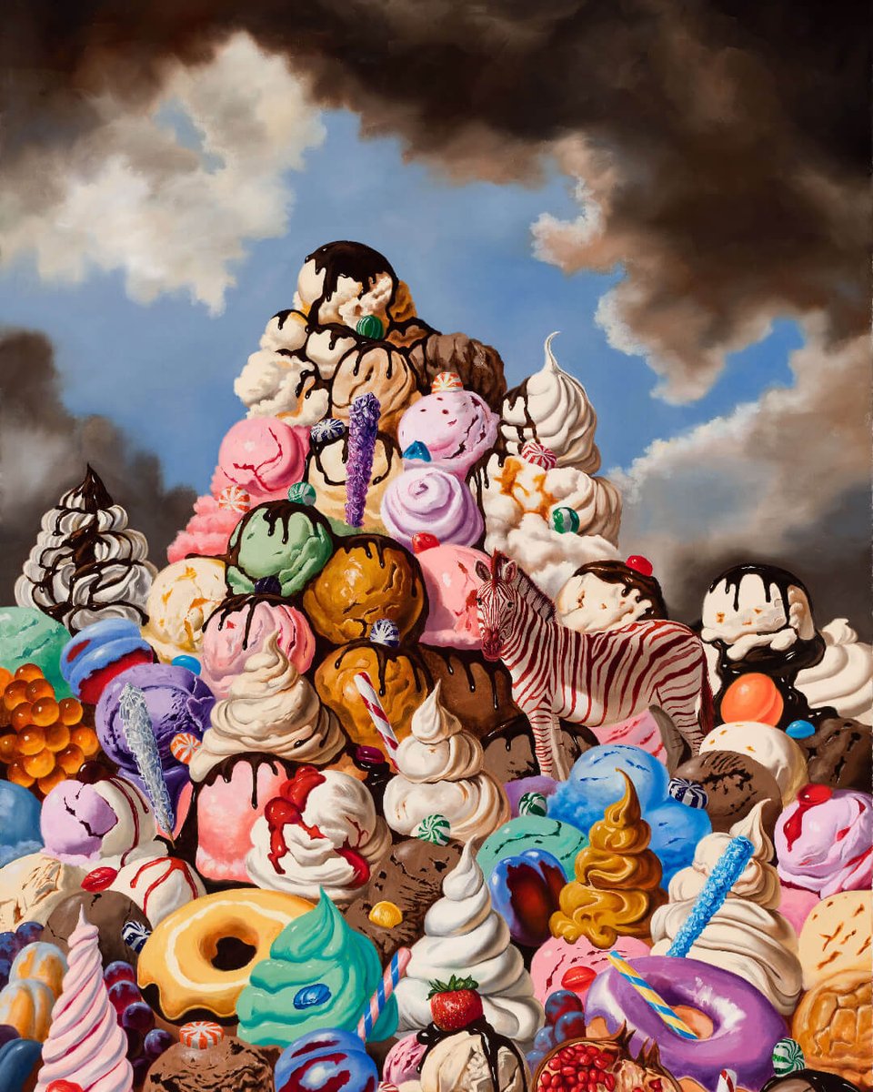 Robin Hextrum’s "The Queen of Ice Cream" is part of her solo exhibition Magical Realism, on view through Oct 4 at Abend Gallery.  

Still on view at the gallery and online. Tap our bio link to learn more.